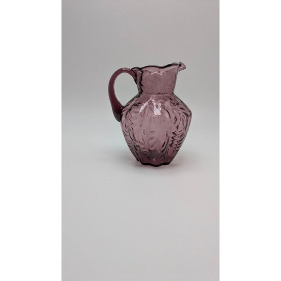 Fenton Art Glass Amethyst Purple Pitcher Embossed Leaf Pattern Scalloped Rim - Picture 3 of 13